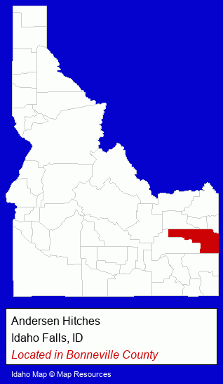 Idaho counties map, showing the general location of Andersen Hitches