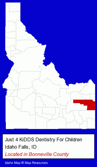 Idaho counties map, showing the general location of Just 4 KiDDS Dentistry For Children