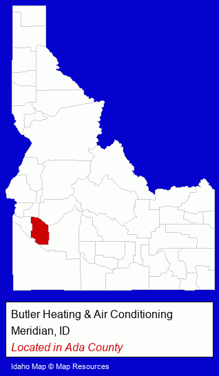 Idaho counties map, showing the general location of Butler Heating & Air Conditioning