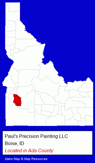 Idaho counties map, showing the general location of Paul's Precision Painting LLC