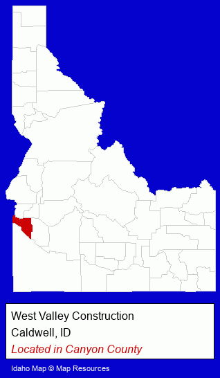 Idaho counties map, showing the general location of West Valley Construction