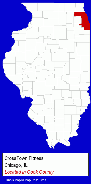 Illinois counties map, showing the general location of CrossTown Fitness