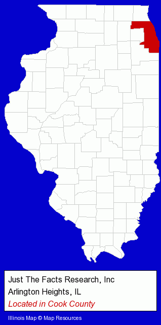 Illinois counties map, showing the general location of Just The Facts Research, Inc