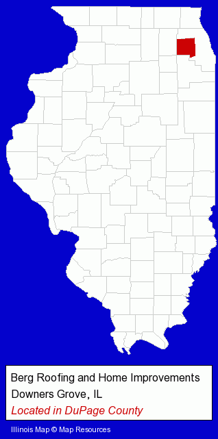 Illinois counties map, showing the general location of Berg Roofing and Home Improvements