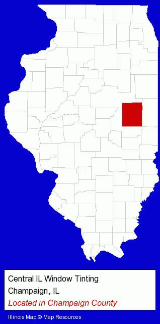 Illinois counties map, showing the general location of Central IL Window Tinting