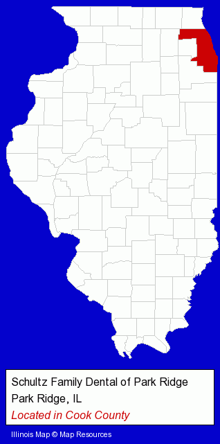 Illinois counties map, showing the general location of Schultz Family Dental of Park Ridge