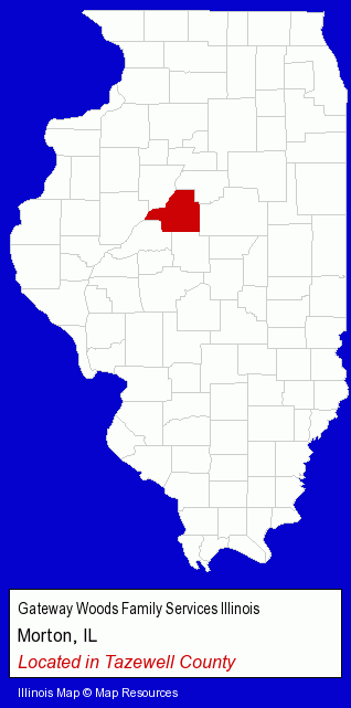 Illinois counties map, showing the general location of Gateway Woods Family Services Illinois