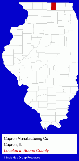 Illinois counties map, showing the general location of Capron Manufacturing Co.