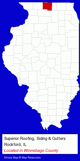 Illinois counties map, showing the general location of Superior Roofing, Siding & Gutters