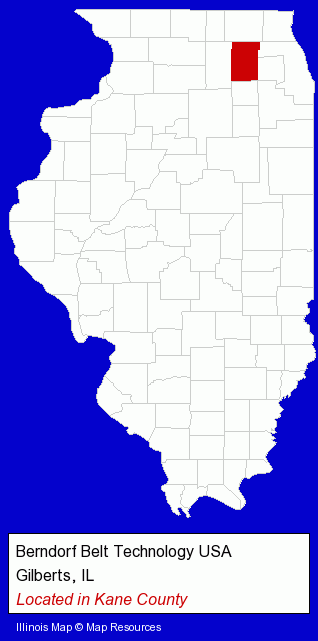 Illinois counties map, showing the general location of Berndorf Belt Technology USA