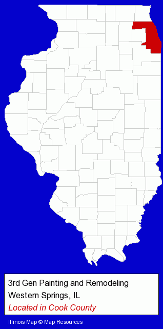 Illinois counties map, showing the general location of 3rd Gen Painting and Remodeling