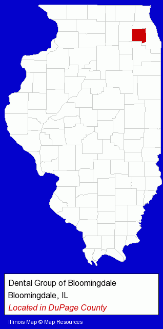 Illinois counties map, showing the general location of Dental Group of Bloomingdale