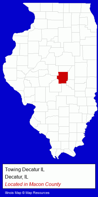 Illinois counties map, showing the general location of Towing Decatur IL