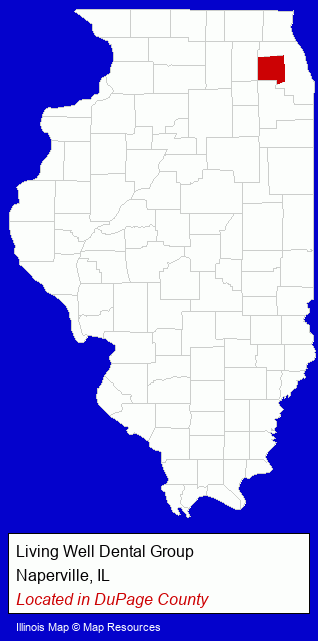 Illinois counties map, showing the general location of Living Well Dental Group