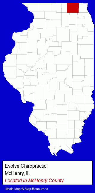 Illinois counties map, showing the general location of Evolve Chiropractic