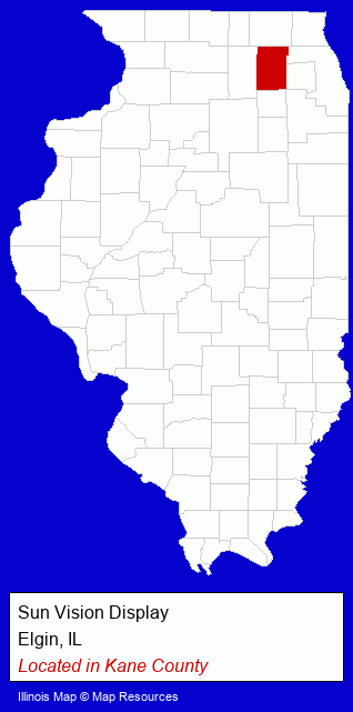 Illinois counties map, showing the general location of Sun Vision Display