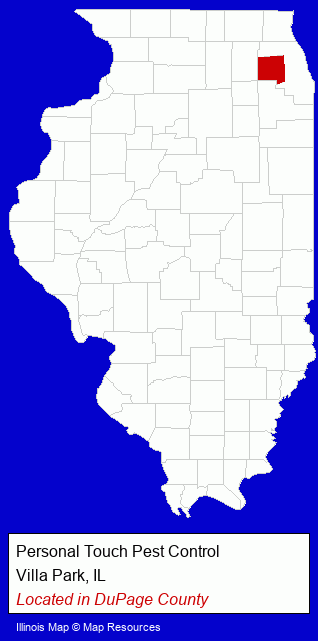 Illinois counties map, showing the general location of Personal Touch Pest Control