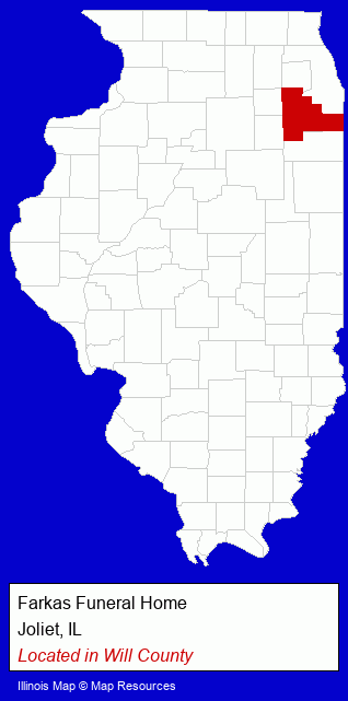 Illinois counties map, showing the general location of Farkas Funeral Home