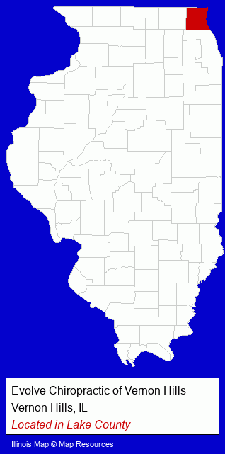 Illinois counties map, showing the general location of Evolve Chiropractic of Vernon Hills