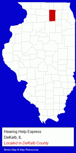 Illinois counties map, showing the general location of Hearing Help Express