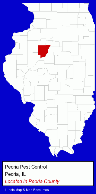 Illinois counties map, showing the general location of Peoria Pest Control