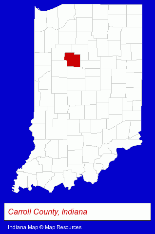 Indiana map, showing the general location of Carroll; County Comet