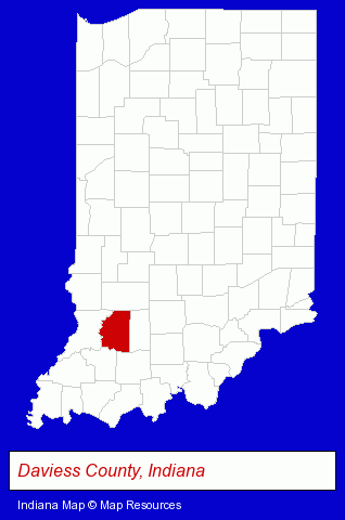 Indiana map, showing the general location of Daviess County Hospital