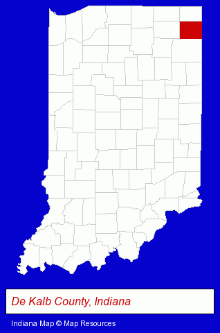 Indiana map, showing the general location of Garrett-Keyser-Butler Community School District