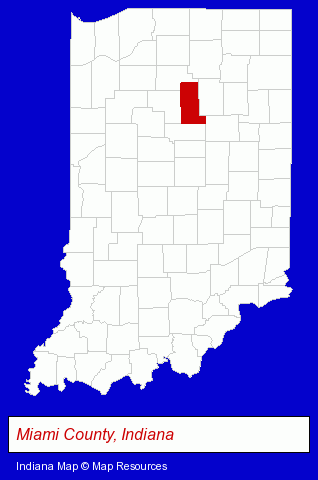 Indiana map, showing the general location of Oak Hill United School Corporation