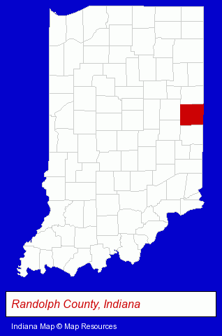 Indiana map, showing the general location of Randolph Southern School Corporation