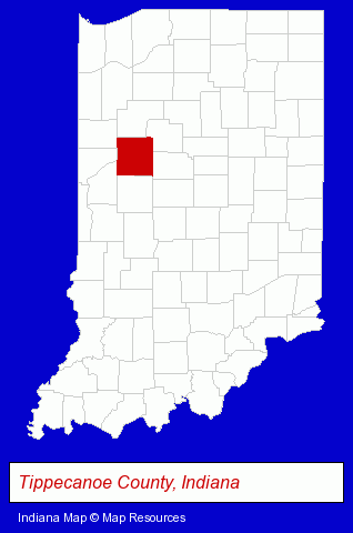 Indiana map, showing the general location of Tippecanoe County Humane SCTY