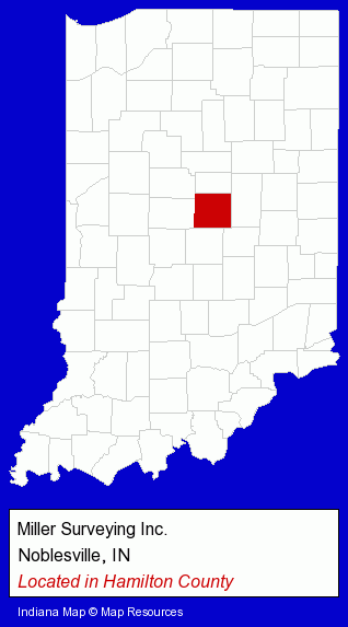 Indiana counties map, showing the general location of Miller Surveying Inc.