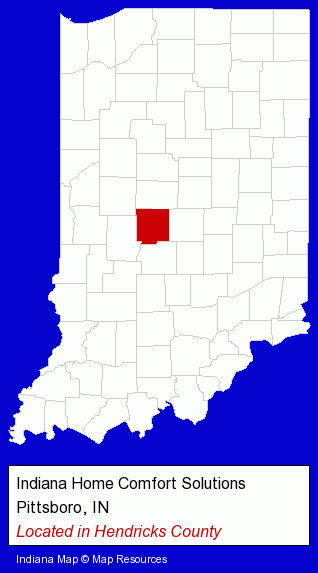 Indiana counties map, showing the general location of Indiana Home Comfort Solutions