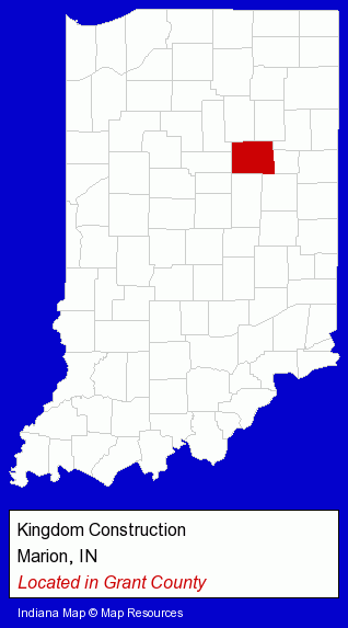 Indiana counties map, showing the general location of Kingdom Construction