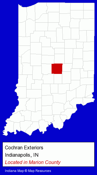 Indiana counties map, showing the general location of Cochran Exteriors