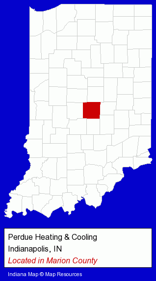 Indiana counties map, showing the general location of Perdue Heating & Cooling