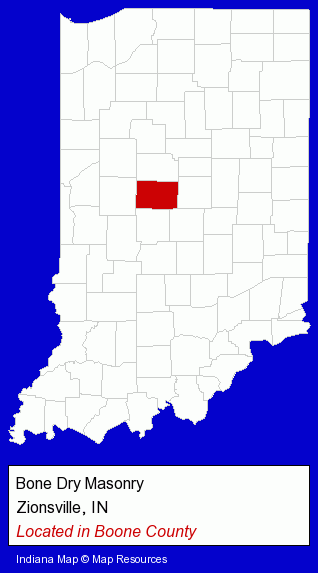 Indiana counties map, showing the general location of Bone Dry Masonry