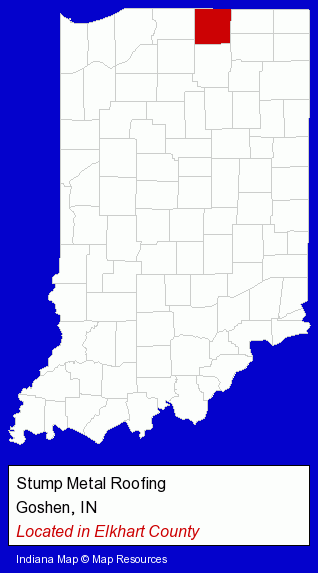 Indiana counties map, showing the general location of Stump Metal Roofing