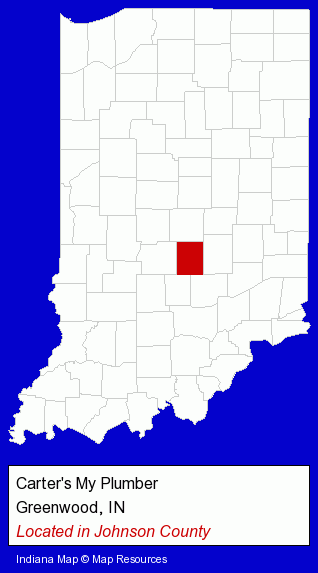 Indiana counties map, showing the general location of Carter's My Plumber