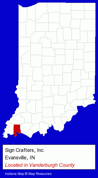 Indiana counties map, showing the general location of Sign Crafters, Inc.