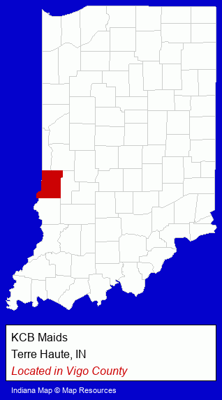 Indiana counties map, showing the general location of KCB Maids