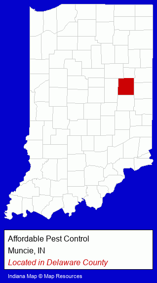 Indiana counties map, showing the general location of Affordable Pest Control