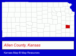Kansas map, showing the general location of Allen County Hospital