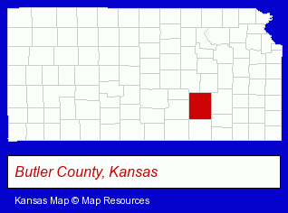 Kansas map, showing the general location of Parks Motors in Augusta