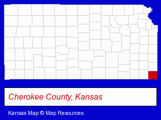 Kansas map, showing the general location of Southeast Kansas Nature Center