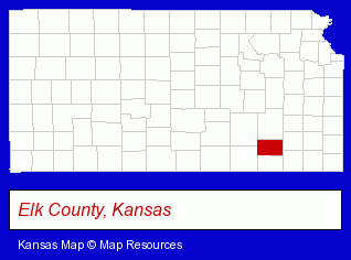 Kansas map, showing the general location of Elk Valley High School