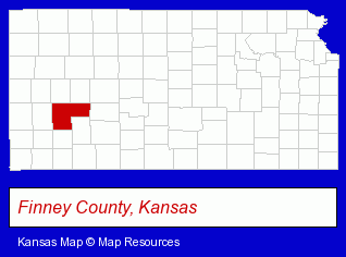 Kansas map, showing the general location of Garden City Community College