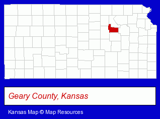 Kansas map, showing the general location of Southwestern College