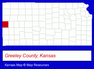 Kansas map, showing the general location of Greeley County Library