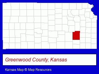 Kansas map, showing the general location of Madison Telephone Company